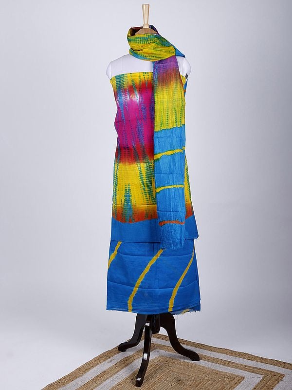 exotic india Gujarati Bandhani Tie-Dye Leheria Salwar Kameez Fabric with Dupatta 