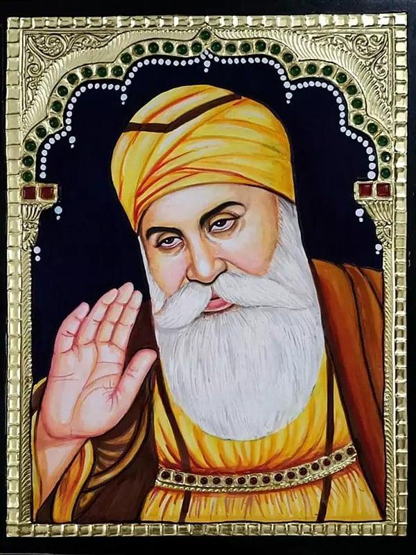 exotic india Guru Nanak Dev Ji Tanjore Painting | Traditional Colors with Gold Work 