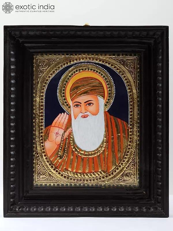 exotic india Guru Nanak Sahib Tanjore Painting | Traditional Colors With 24K Gold | Teakwood Frame | Gold & Wood | Handmade | Made In India