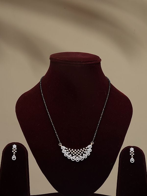 exotic india Half Moon Mangalsutra Set with Earrings 