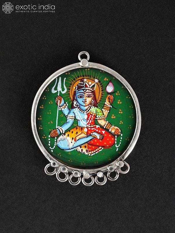 exotic india Hand-Painted Ardhanarishvara (Shiva Shakti) Pendant