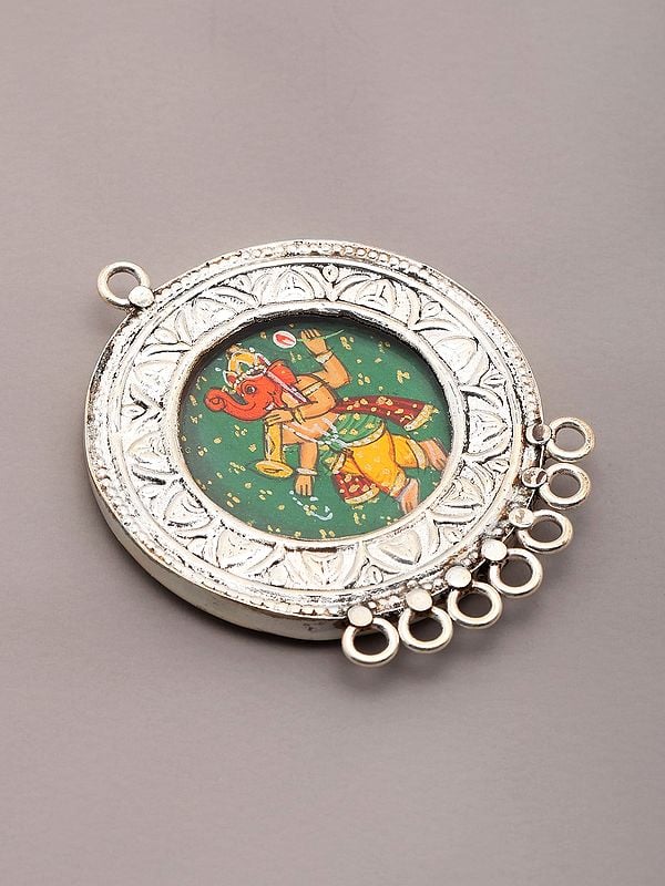 Exotic India Hand-Painted Chaturbhuja Lord Ganesha Pendant 