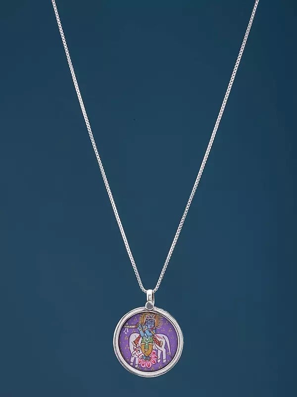 Exotic India Hand-Painted Fluting Krishna With His Cow Pendant 