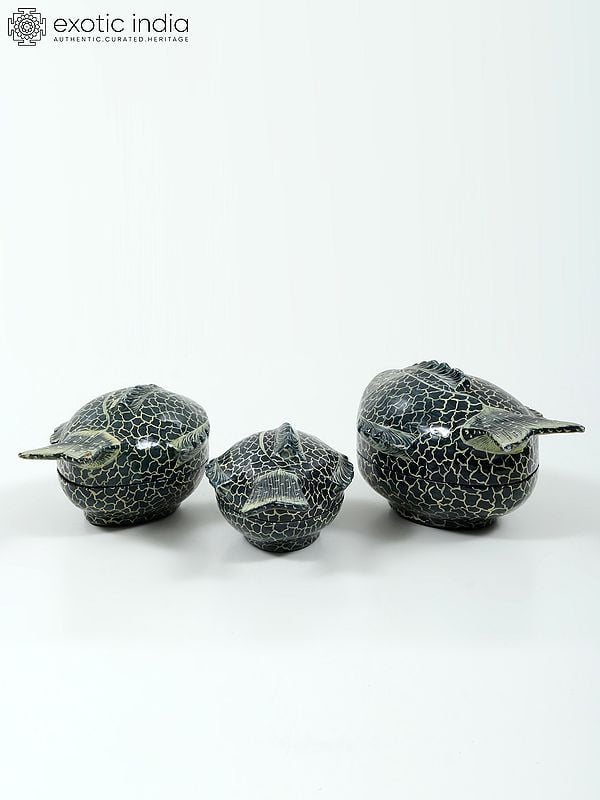 Exotic India Hand-Painted Papier Mache Fish Box (Set Of 3) | From Kashmir 