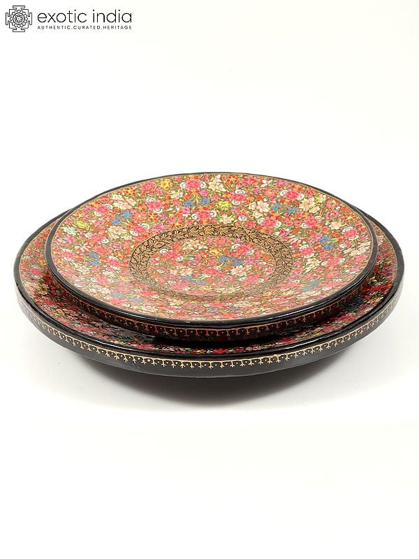 Exotic India Hand-Painted Papier Mache Wall Hanging Plates (Set Of 2) | From Kashmir 