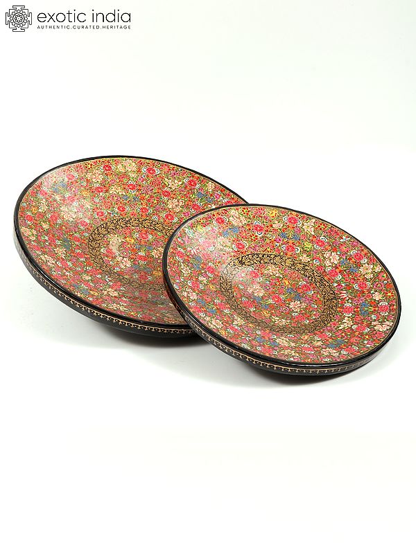 Exotic India Hand-Painted Papier Mache Wall Hanging Plates (Set Of 2) | From Kashmir 