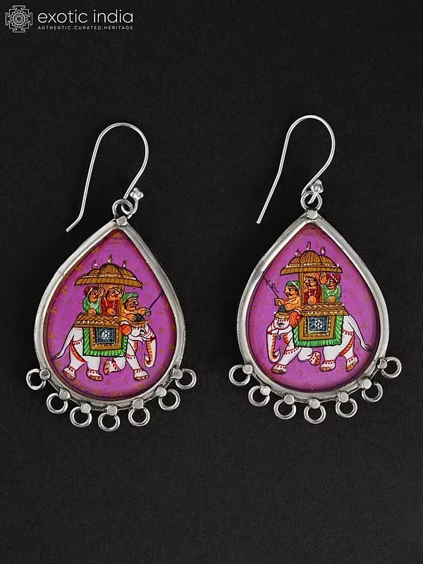 exotic india Hand-Painted Rajasthani Royal Elephant Earrings