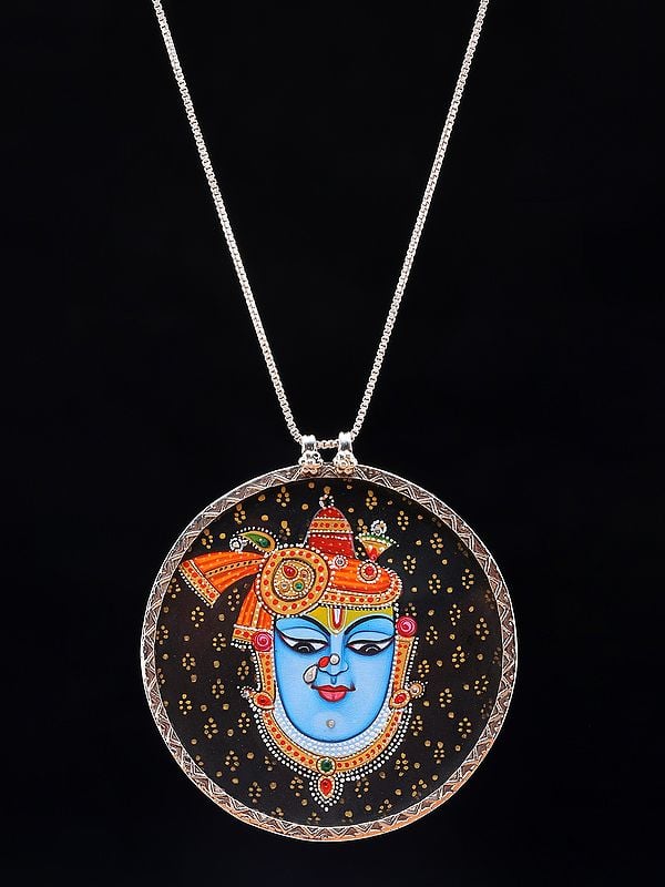 exotic india Hand-Painted Shrinathji Round Shape Pendant 