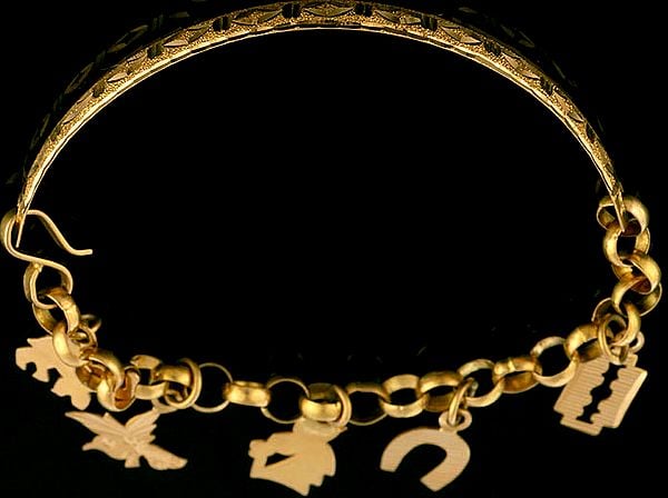 exotic india Handcrafted 18k Gold Bracelet with Charm | Indian Gold Jewelry 