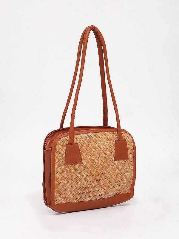 Exotic India Handcrafted Bomboo Shoulder Bag With Dual Zip 