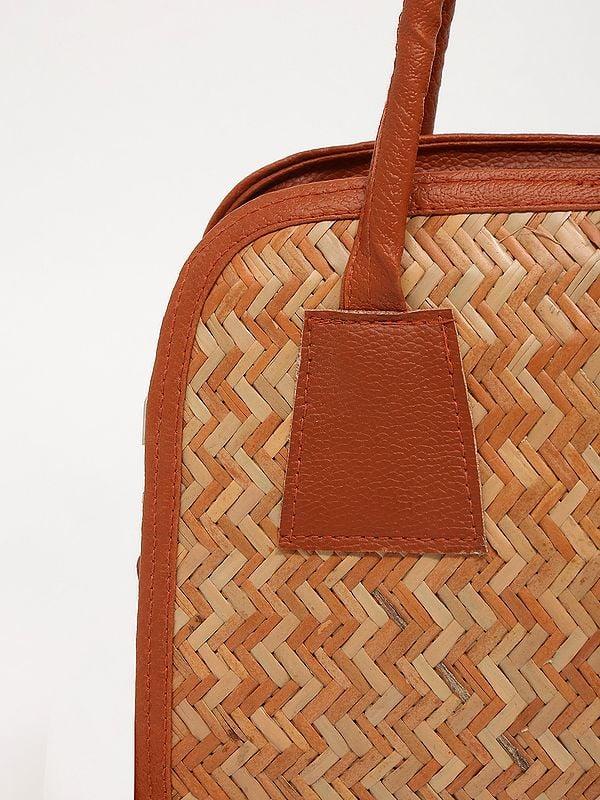 Exotic India Handcrafted Bomboo Shoulder Bag With Dual Zip 