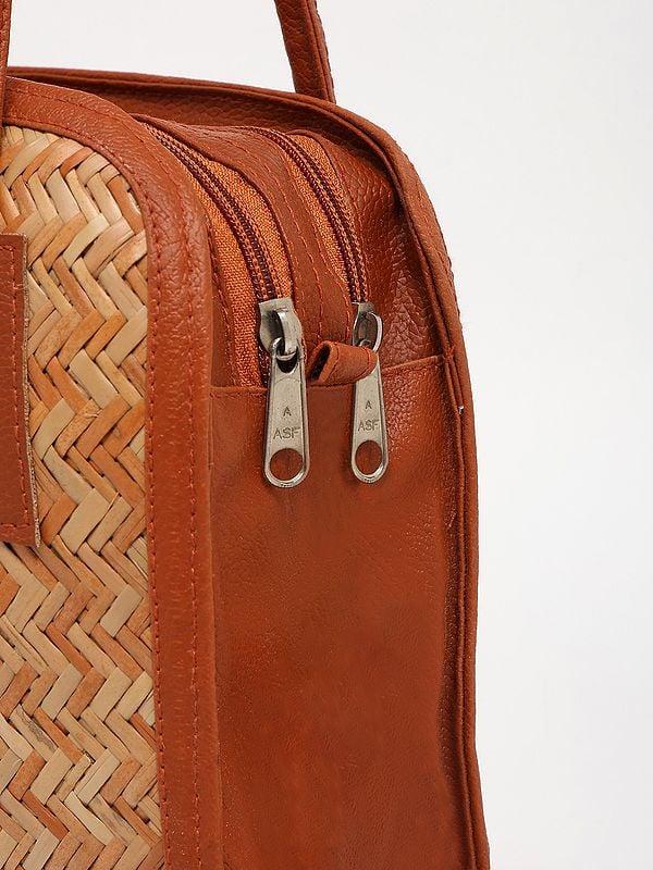 Exotic India Handcrafted Bomboo Shoulder Bag With Dual Zip 