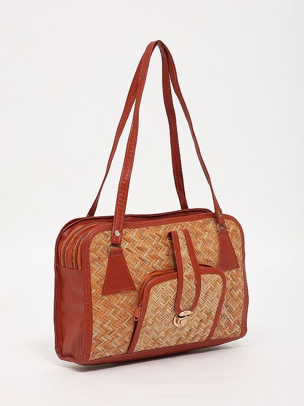 Exotic India Handcrafted Natural Bamboo Stripe Hand Bag 