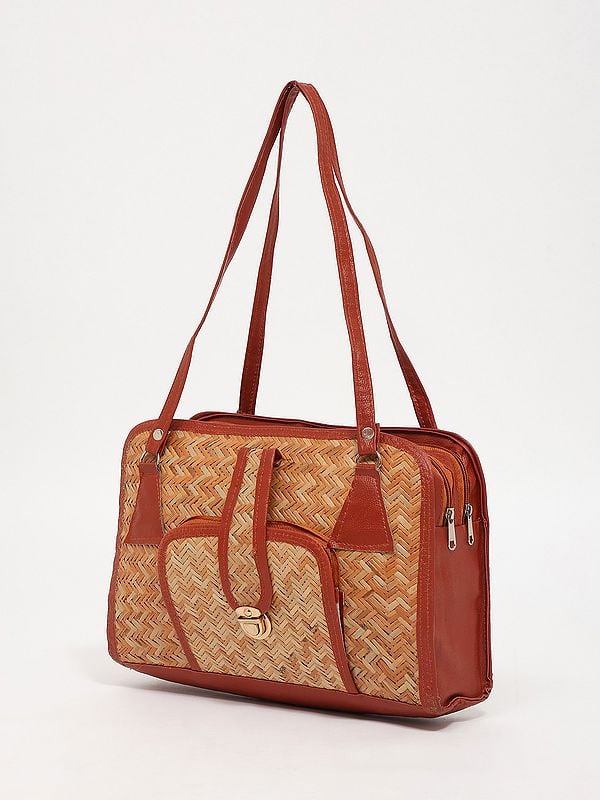 Exotic India Handcrafted Natural Bamboo Stripe Hand Bag 