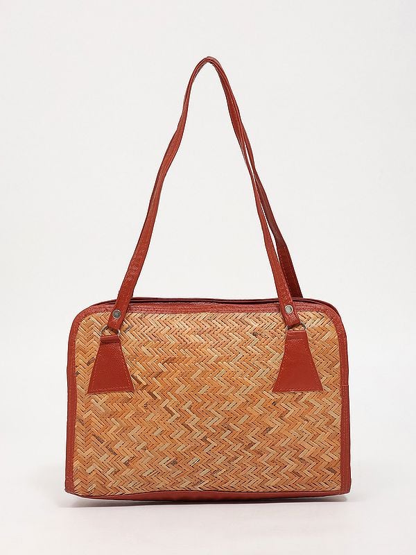 Exotic India Handcrafted Natural Bamboo Stripe Hand Bag 