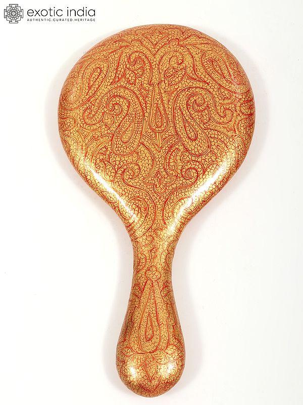 Exotic India Handheld Wood Based Papier Mache Mirror | Hand-Painted | From Kashmir 