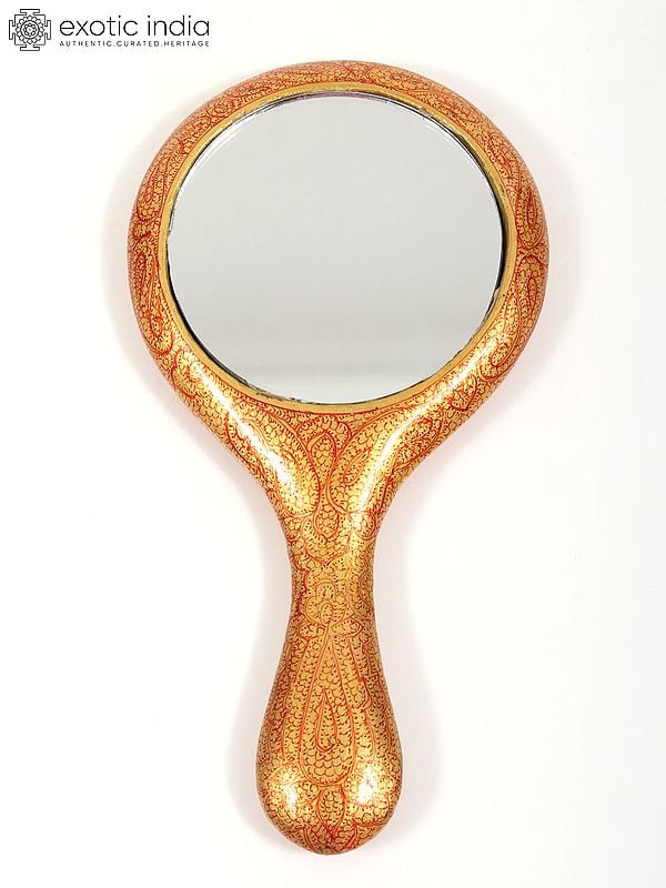 exotic india Handheld Wood Based Papier Mache Mirror | Hand-Painted | From Kashmir 
