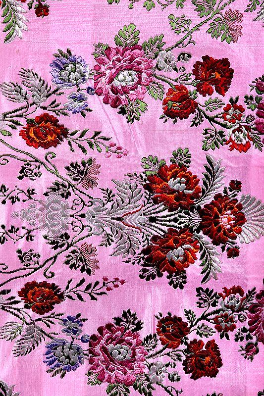 exotic india Handloom Brocade Fabric from Banaras with Woven Flowers 