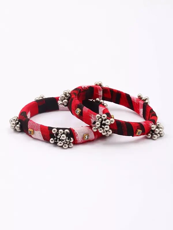Exotic India Handloom Sambalpuri Fabric Ghungroo Bangles (Set Of 2) 