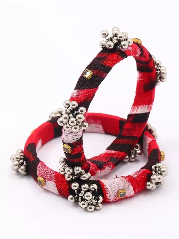 exotic india Handloom Sambalpuri Fabric Ghungroo Bangles (Set of 2) 