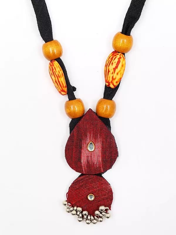 Exotic India Handloom Sambalpuri Fabric Long Necklace And Earrings Set