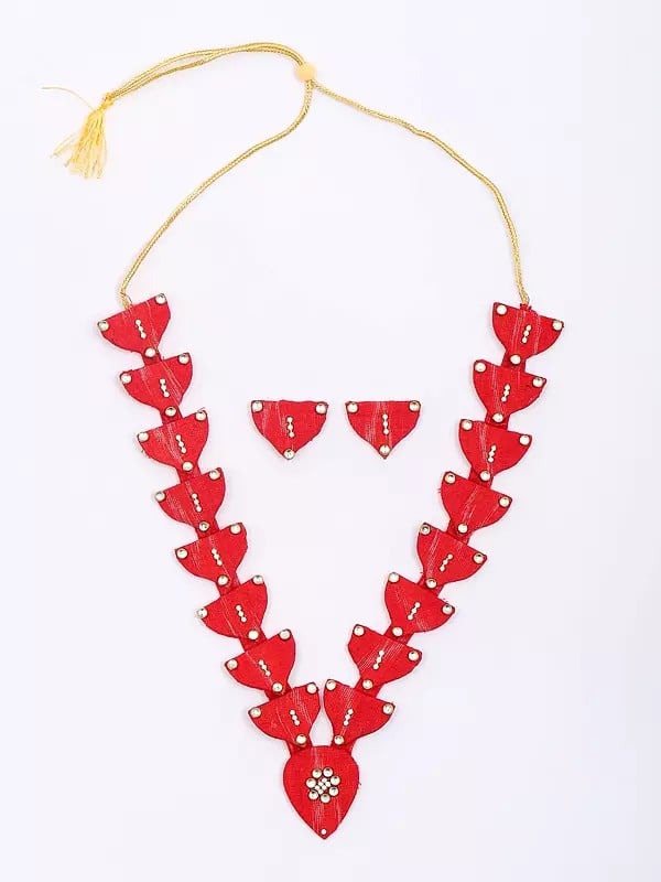 Exotic India Handloom Sambalpuri Fabric Long Necklace And Earrings Set 