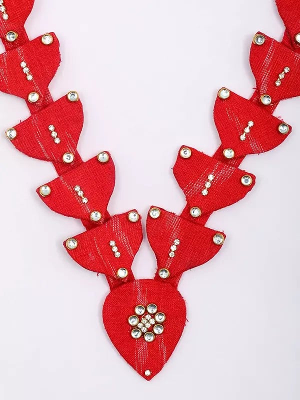 Exotic India Handloom Sambalpuri Fabric Long Necklace And Earrings Set 