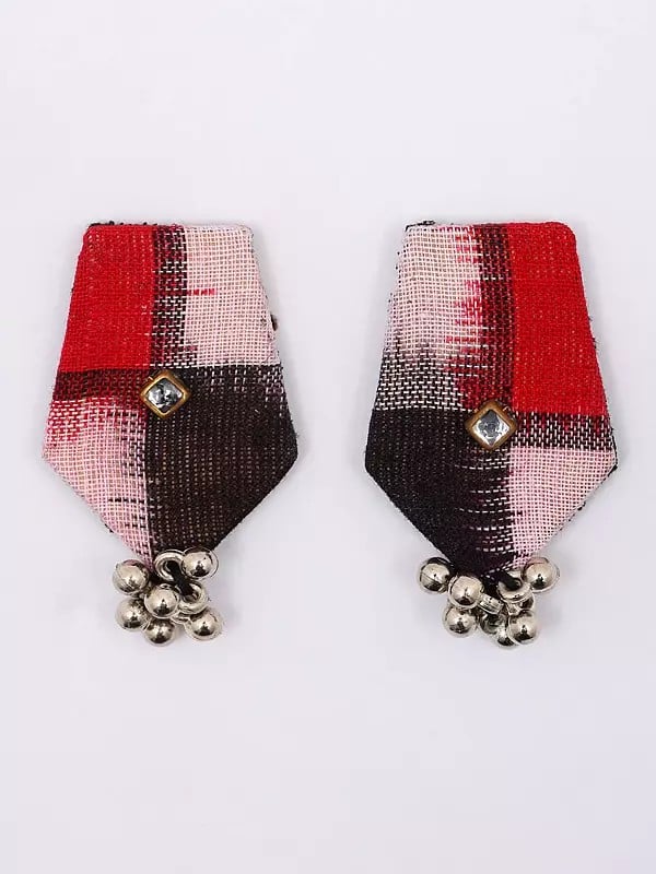 Exotic India Handloom Sambalpuri Fabric Necklace And Earrings Set With Dangling Beads 