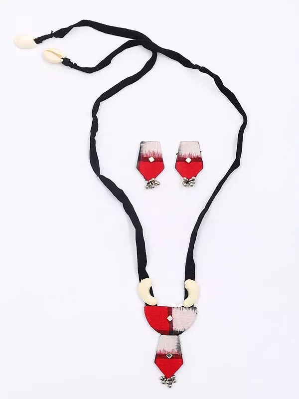 Exotic India Handloom Sambalpuri Fabric Necklace Set With Earrings 