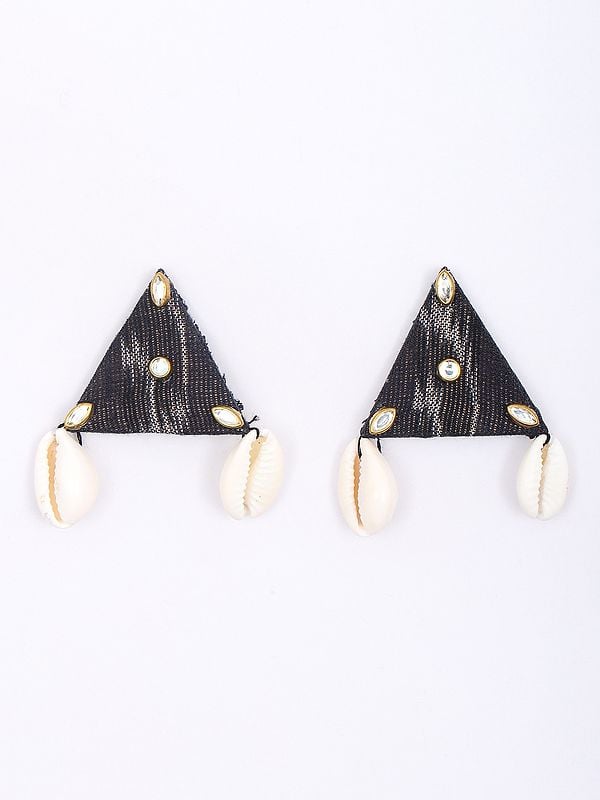 Exotic India Handloom Sambalpuri Fabric Necklace With Dangling Shell And Earrings Set
