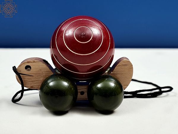 Exotic India Handmade Channapatna Push And Pull Along Toy Turtle