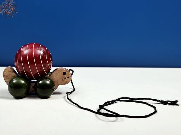 exotic india Handmade Channapatna Push and Pull Along Toy Turtle