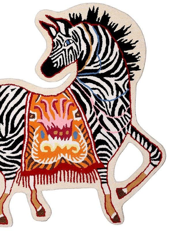 Exotic India Handmade Saddled Dancing Zebra Shaped Tufted Yogic Asana Mat From Mirzapur 