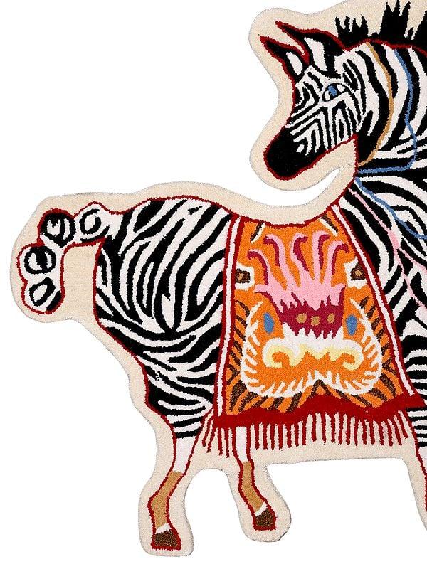 Exotic India Handmade Saddled Dancing Zebra Shaped Tufted Yogic Asana Mat From Mirzapur 