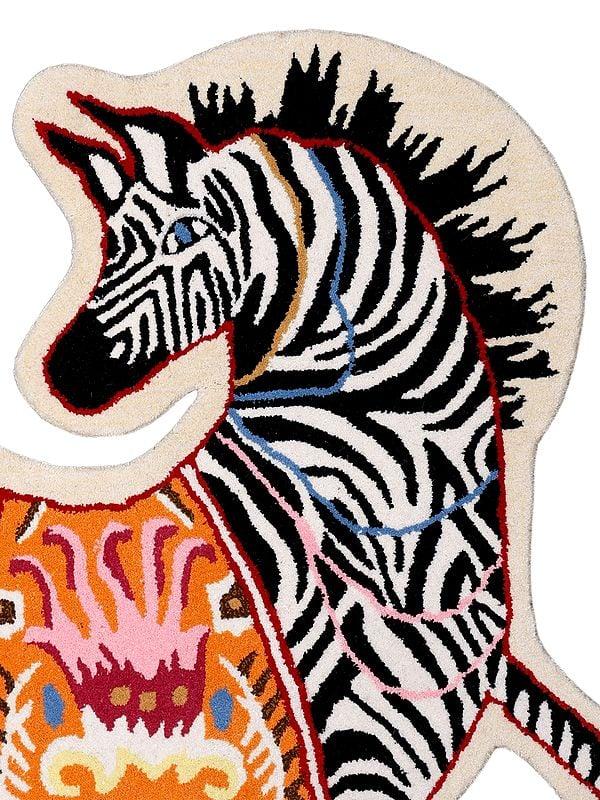 Exotic India Handmade Saddled Dancing Zebra Shaped Tufted Yogic Asana Mat From Mirzapur 