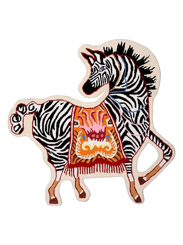 exotic india Handmade Saddled Dancing Zebra Shaped Tufted Yogic Asana Mat from Mirzapur 