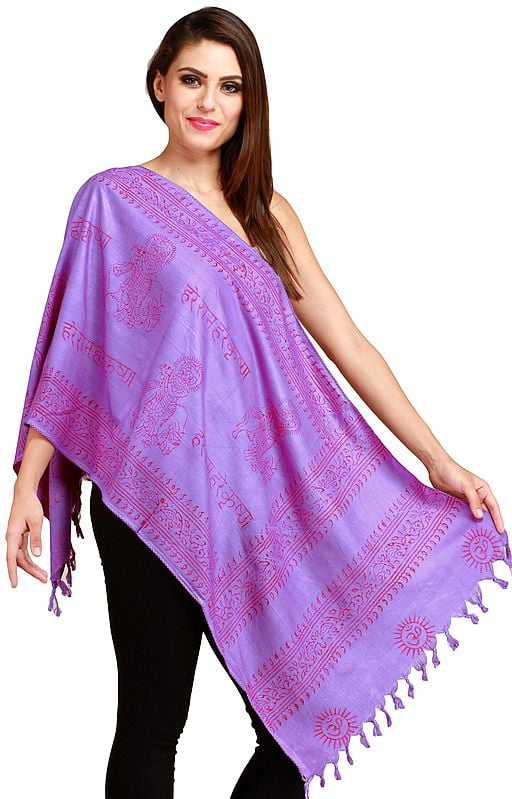 exotic india Hare Ram Hare Krishna Block - Printed Prayer Scarf