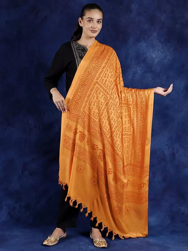 exotic india Hare Ram Hare Krishna Prayer Shawl from Banaras | Poly Cotton Religious Clothes 
