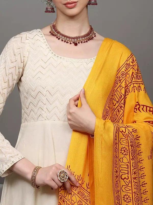 Exotic India Hare Rama Hare Krishna Prayer Shawl With Printed Lord Ganesha