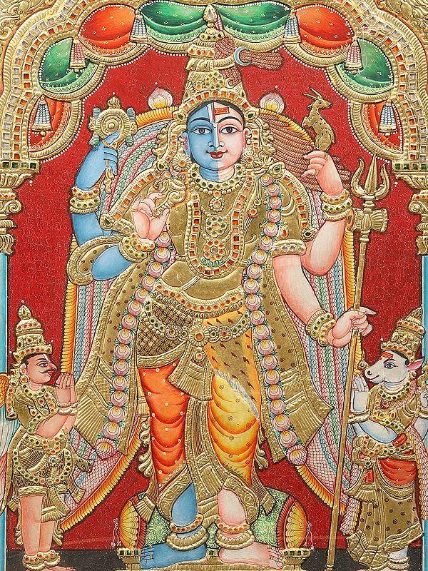 Exotic India Hari-Hara Tanjore Painting With Teakwood Frame