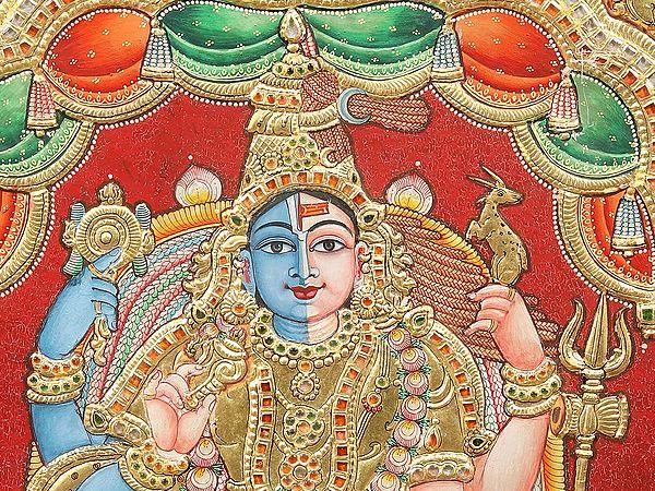 Exotic India Hari-Hara Tanjore Painting With Teakwood Frame