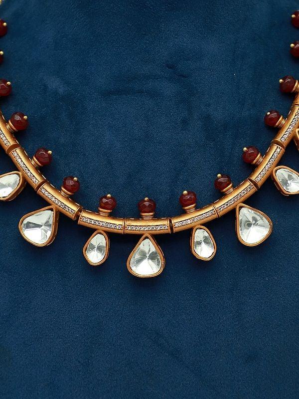 Exotic India Hasli Style Moissanite Kundan With Matt Polish Necklace With Matching Earrings