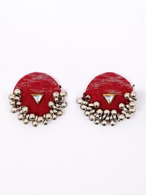 Exotic India Haute-Red Handloom Sambalpuri Fabric Choker & Earrings Set 