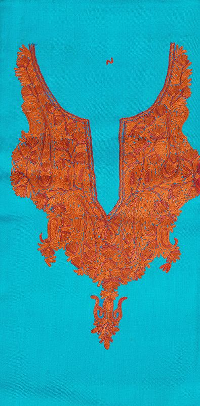 exotic india Hawaiian-Ocean Plain Two-Piece Salwar Kameez Fabric from Kashmir with Aari Hand-Embroidered Neck 