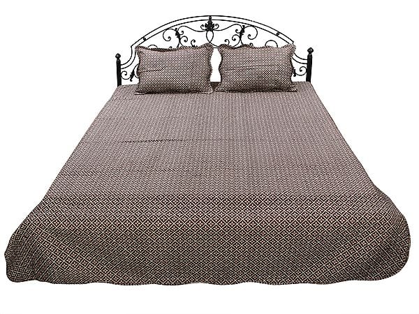 Exotic India Hawthorn-Rose Kantha Reversible Quilt And Pillow Covers From Jodhpur 