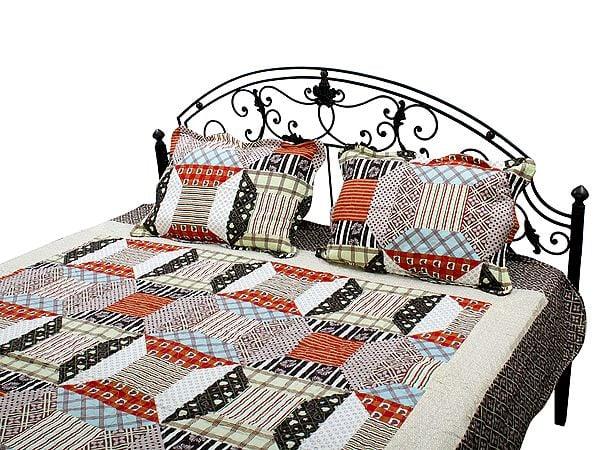 Exotic India Hawthorn-Rose Kantha Reversible Quilt And Pillow Covers From Jodhpur 