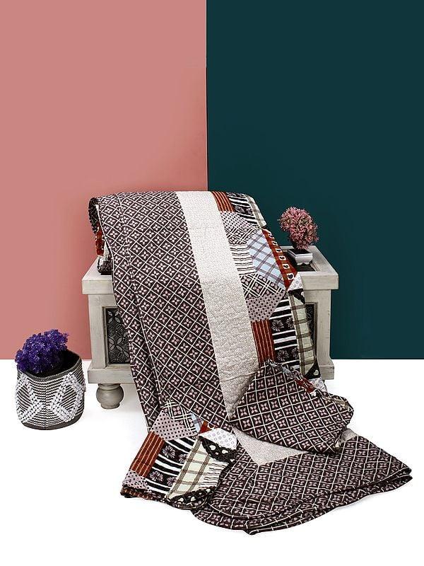 Exotic India Hawthorn-Rose Kantha Reversible Quilt And Pillow Covers From Jodhpur 