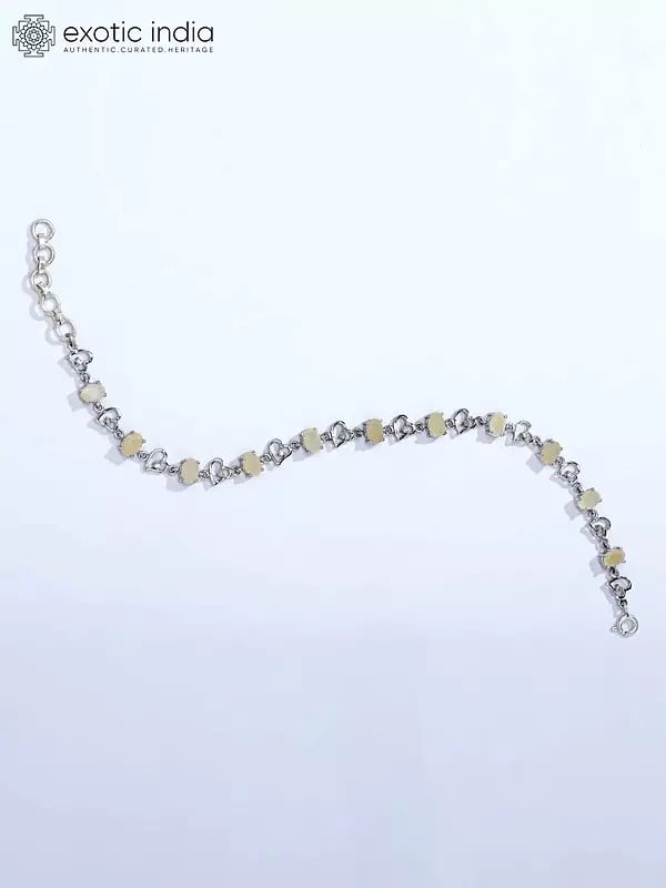 Exotic India Heart Shape Sterling Silver Bracelet With Oval Cut Ethiopian Opal 
