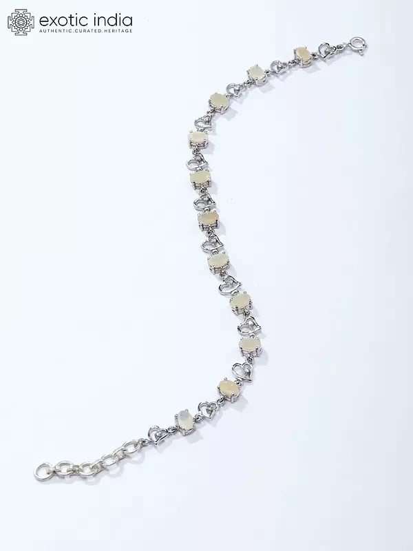 Exotic India Heart Shape Sterling Silver Bracelet With Oval Cut Ethiopian Opal 