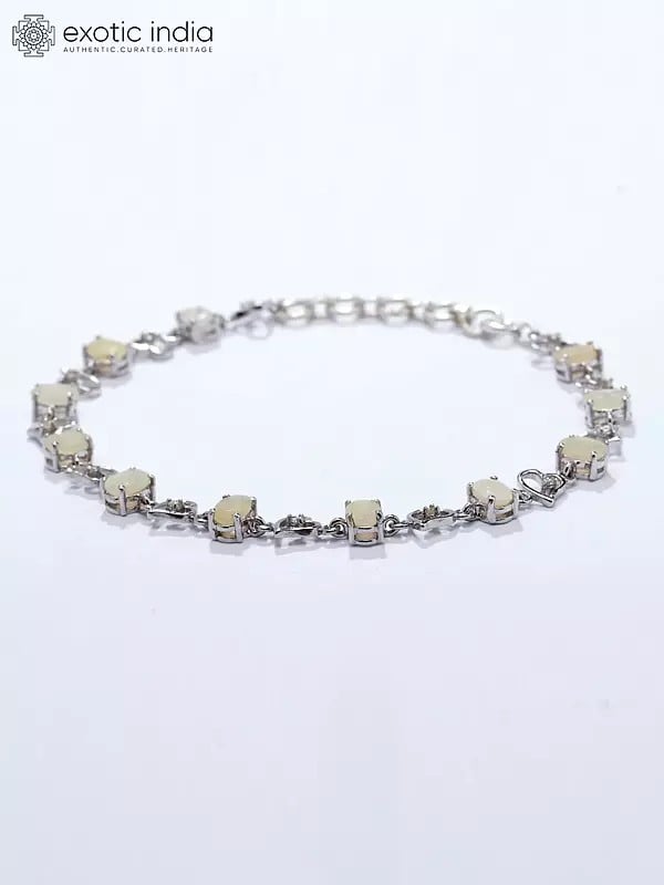 Exotic India Heart Shape Sterling Silver Bracelet With Oval Cut Ethiopian Opal 